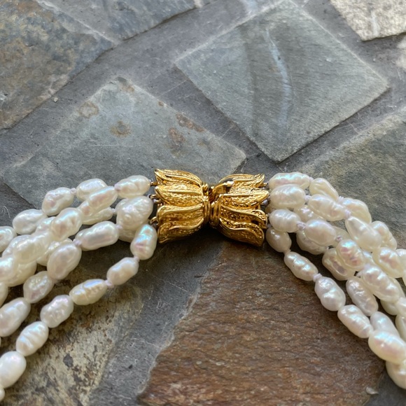 Freshwater Multi-Strand Pearl 14K Gold Plated Necklace - Picture 6 of 10